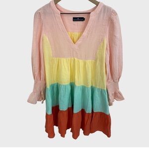 Pomander Place Sorbet Color block Lightweight Tiered Kenzo Gauze Mini Dress